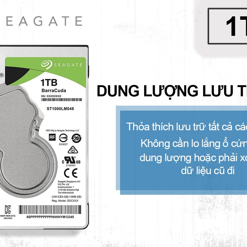 Ổ Cứng Trong Laptop Seagate BarraCuda 1TB/128MB/2.5/5400 - ST1000LM048